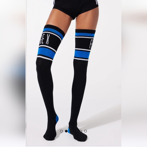 SAVAGE X FENTY CLASSIX THIGH- HIGH SOCKS - BLACK CAVIAR / SKY HIGH BLUE SZ M/L - Picture 2 of 11